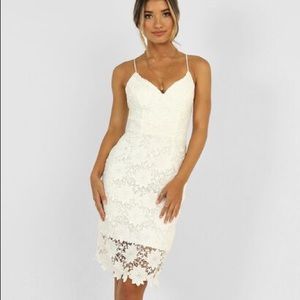Showpo I’ve Arrived White Lace Midi Dress